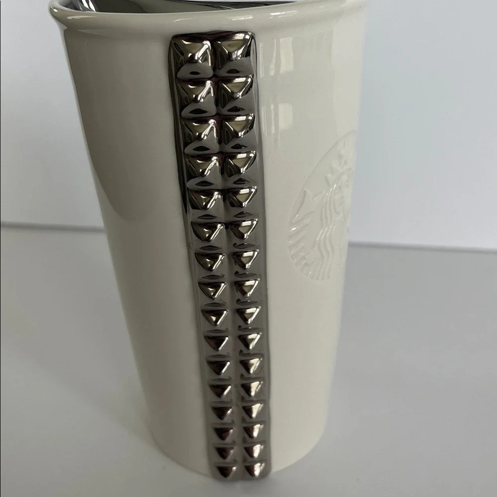 Starbucks Cream & Silver Studded‎ Ceramic Travel Mug